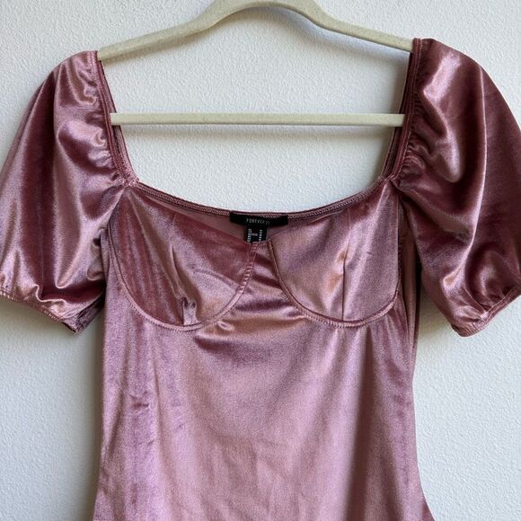 Bundle of Two Express Forever 21 Blouse Bodysuit Velvet Pink Wrap Size Medium - Picture 3 of 10